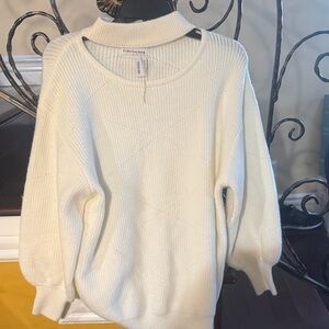 First Love Women's White Cowl Neck Sweater